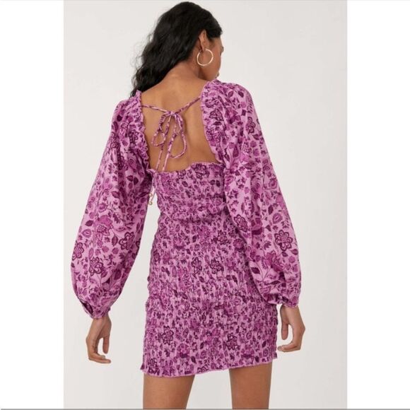 Free People Womens Smock It To Me Smocked Floral Mini Dress In Azalea Combo S - Picture 4 of 15